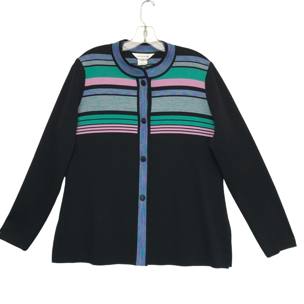 MISOOK Womens M Long Sleeve Top Button Front Black Pink Green Knit
